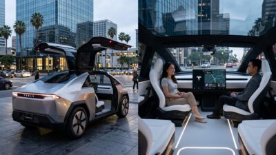 Cybercab Tesla dengan pintu model kepakan sayap